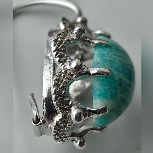 Sterling Silver 925 Amazonite Teal Stone Drop Earrings Vintage Boho Large - Picture 7 of 9